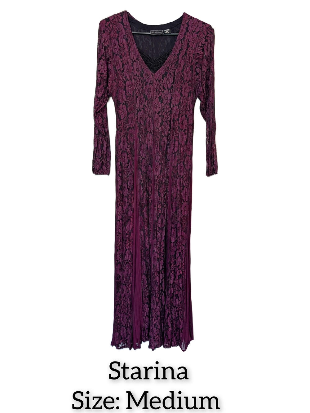 Vintage Purple Lace Long Sleeve V-Neck Maxi Dress